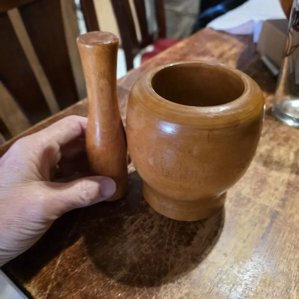 Vintage Wood Mortar and Pestle Wooden Kitchen Apothecary Spice Grinder